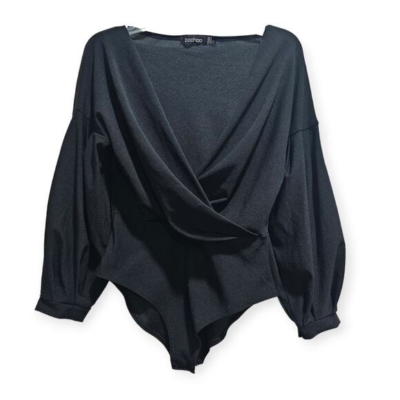 Boohoo Bodysuit SIZE 4 Black Plunge Neck - Picture 1 of 2